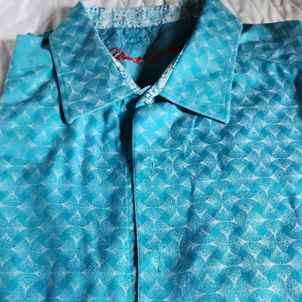 Robert Graham Aqua Short Slerves Patterned Men's Shirt - Picture 1 of 3